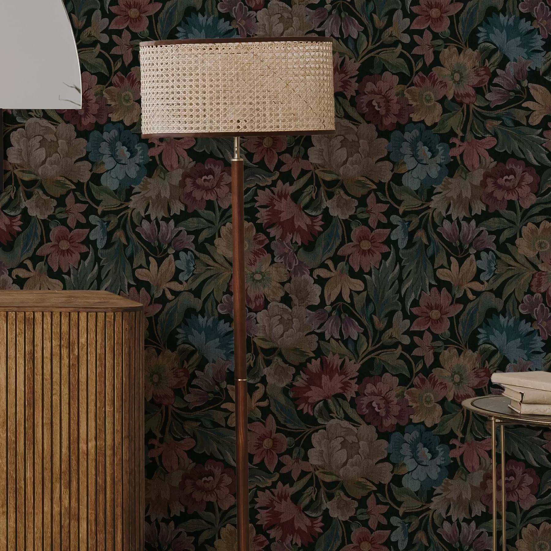 Valokuvatapetti Gobeliinitekstiili, jossa on värikkäitä kukkia a00146