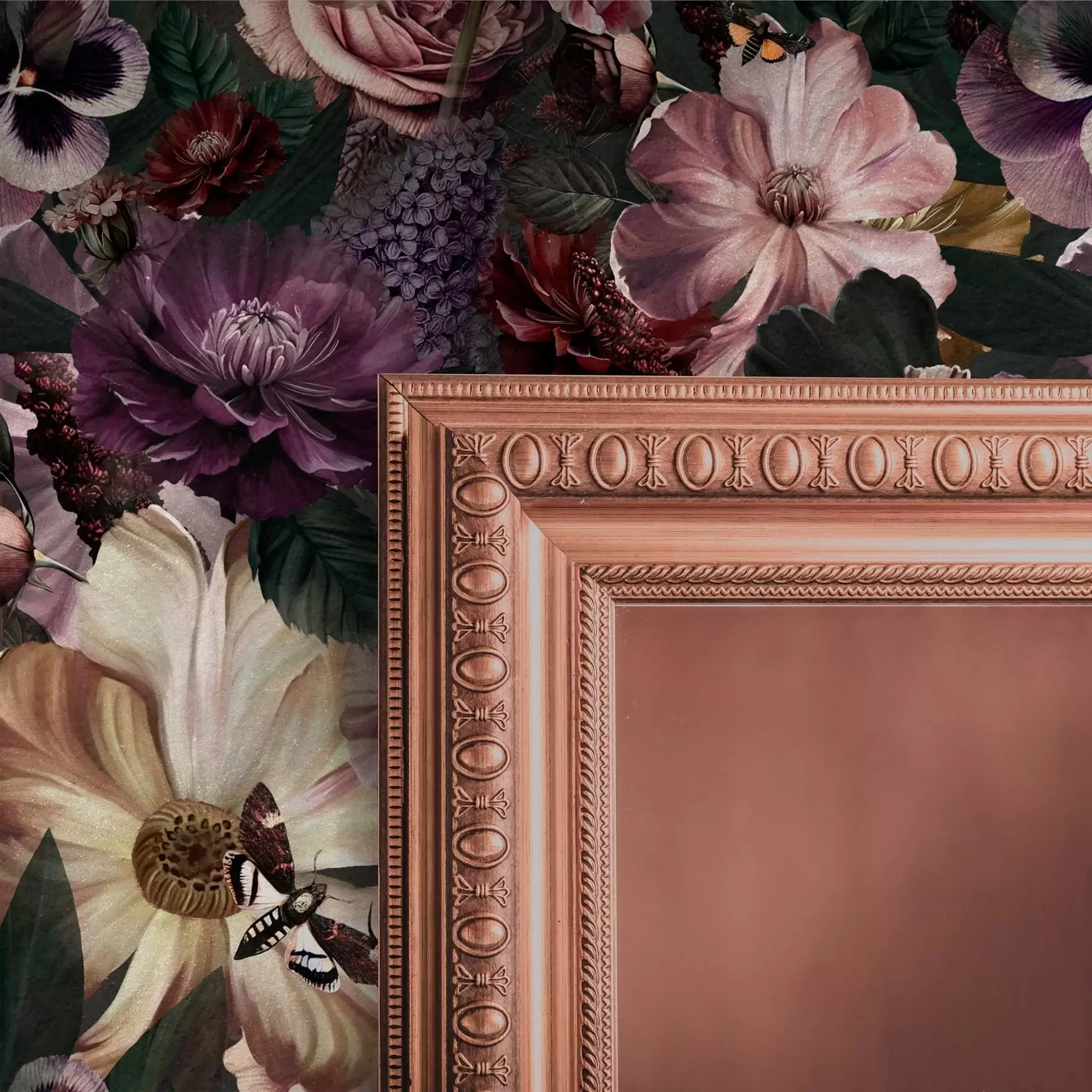 Valokuvatapetti Taidekukkapainatus tummissa väreissä a00147