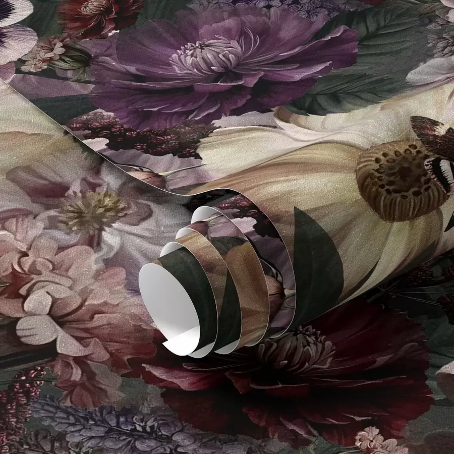 Valokuvatapetti Taidekukkapainatus tummissa väreissä a00147