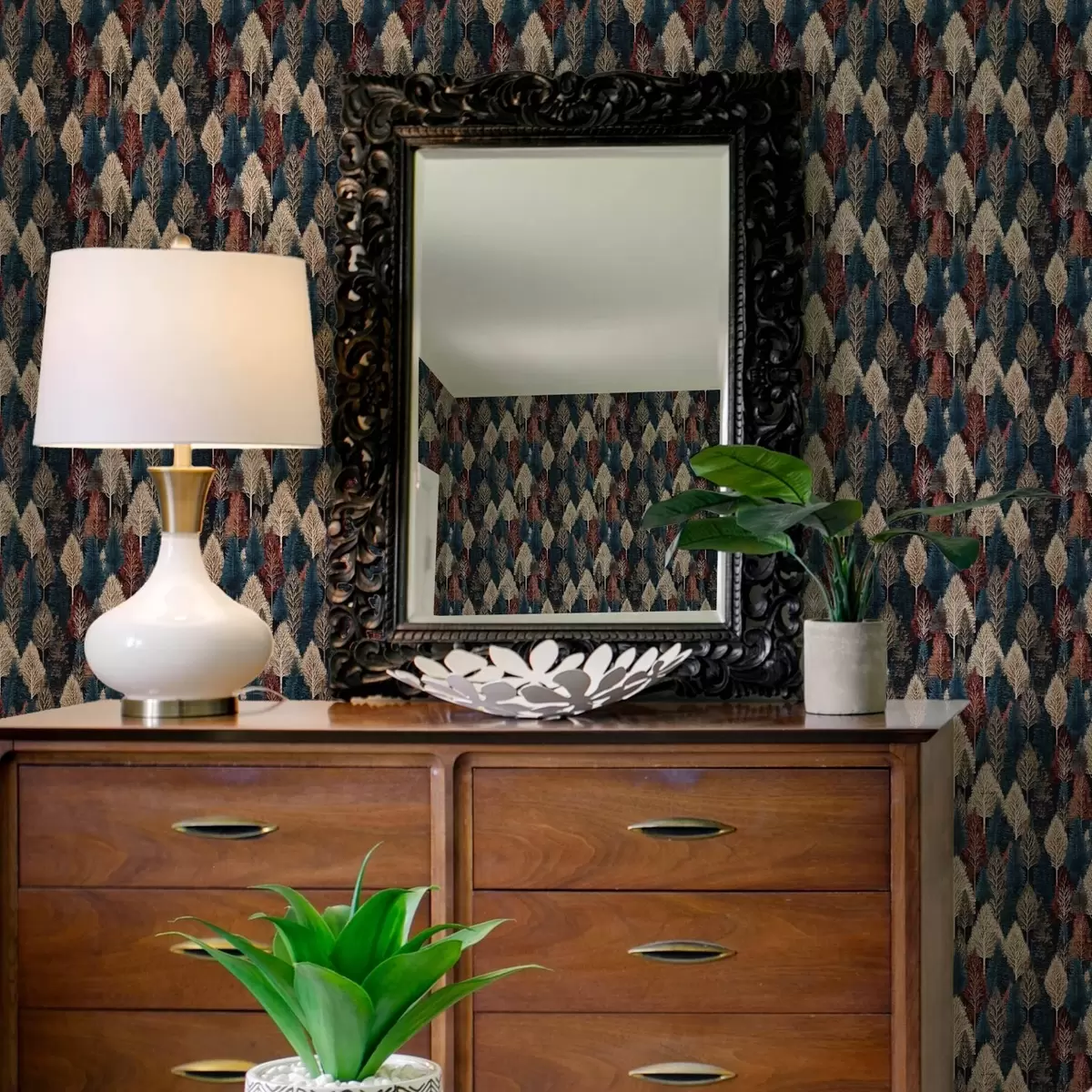 Taustakuva Abstrakti metsä puita tummansinisellä taustalla a00150