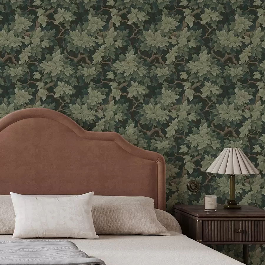 Valokuvatapetti Tammen lehtiä vihreällä taustalla a00151