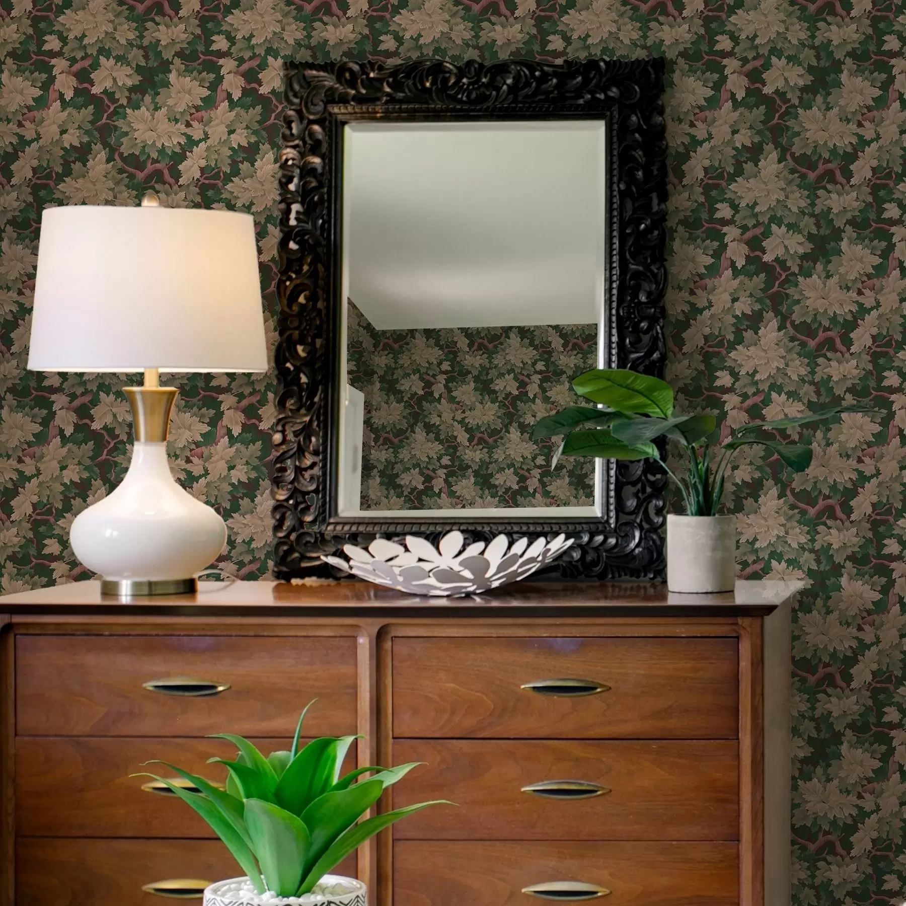 Valokuvatapetti Lämpimän paletin lehtiä tummalla taustalla a00151v1