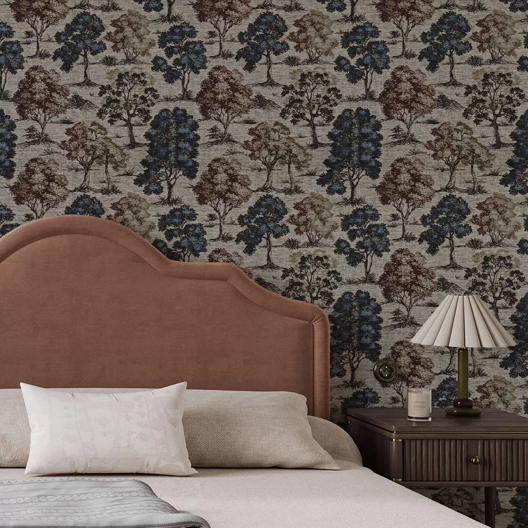 Valokuvatapetti Graafinen puita vaalealla pellavataustalla a00152