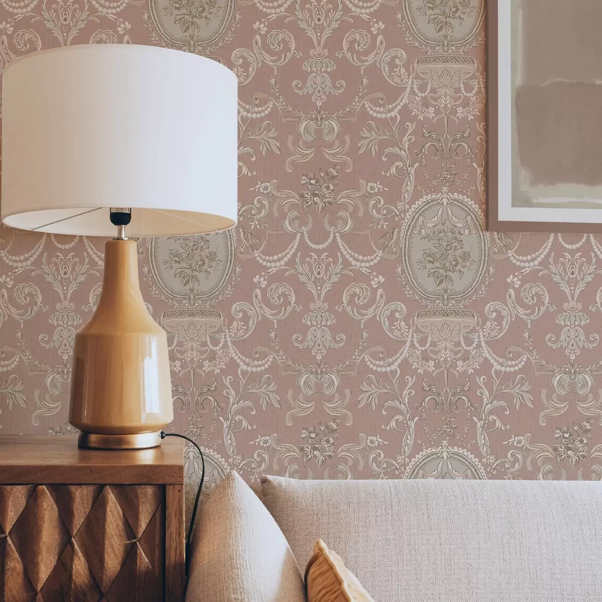 Taustakuva Barokki koriste kukkia vaaleanpunaisella taustalla a00160