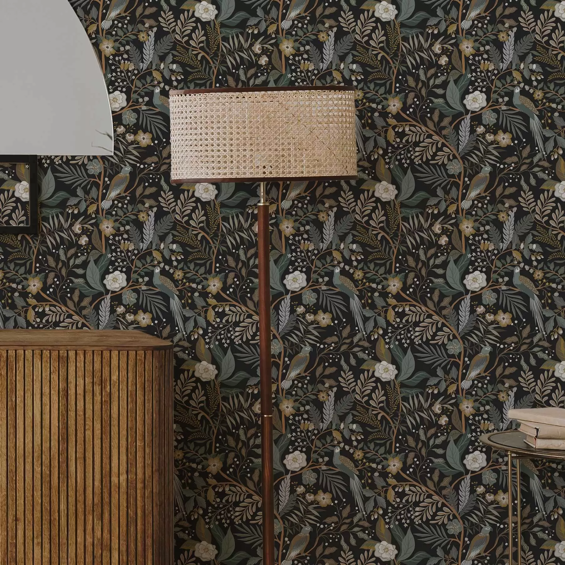 Valokuvatapetti Linnut oksien keskellä tummalla taustalla a00161