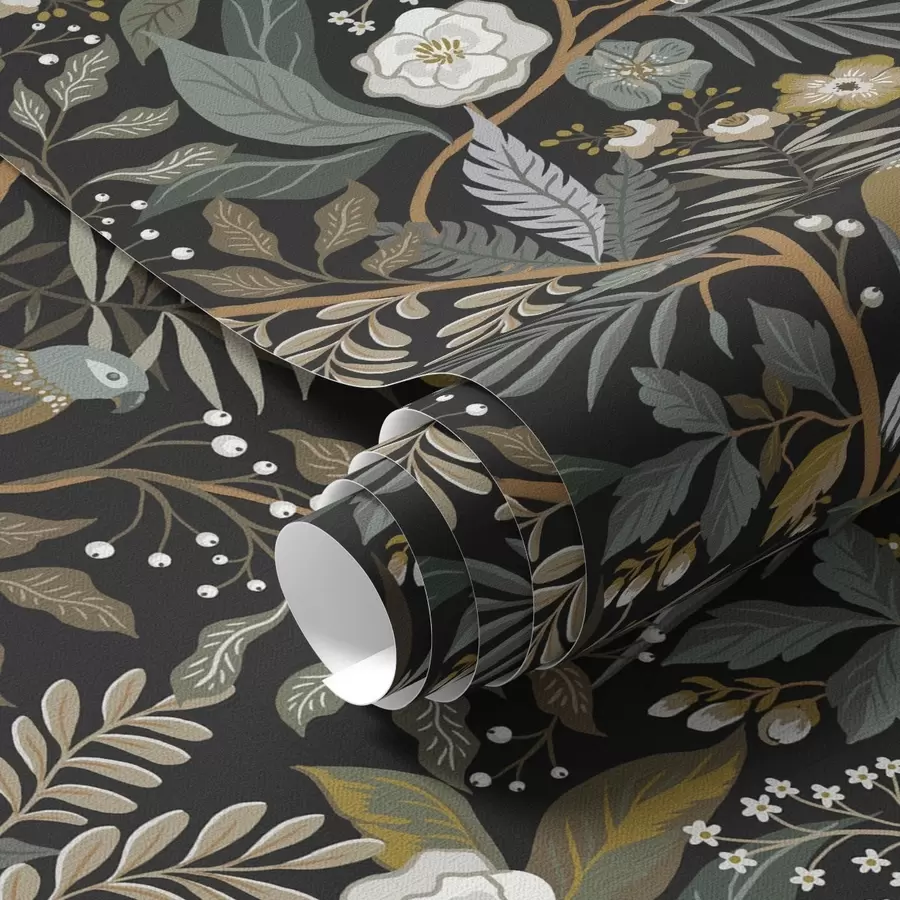 Valokuvatapetti Linnut oksien keskellä tummalla taustalla a00161