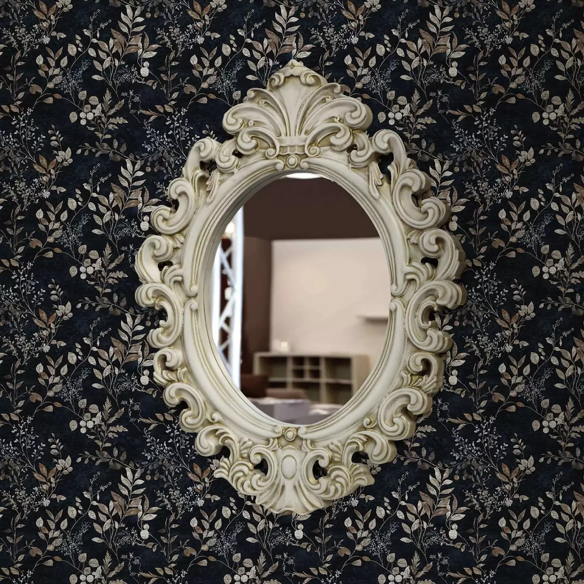 Taustakuva Klassinen kukkakuvio vaaleilla väreillä tummalla pohjalla a00166v2