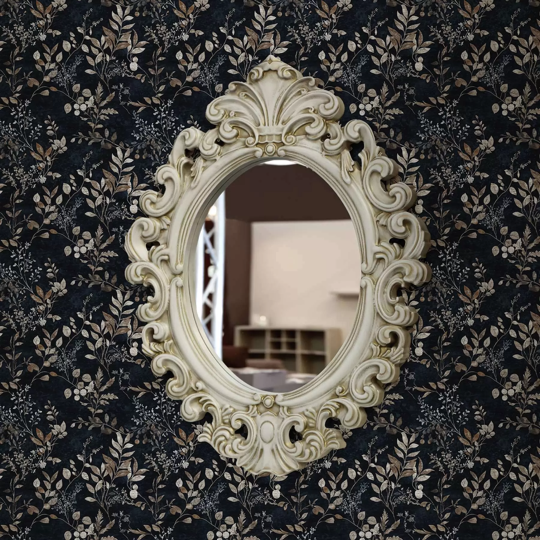 Valokuvatapetti Klassinen kukkakuvio vaaleilla väreillä tummalla pohjalla a00166v2