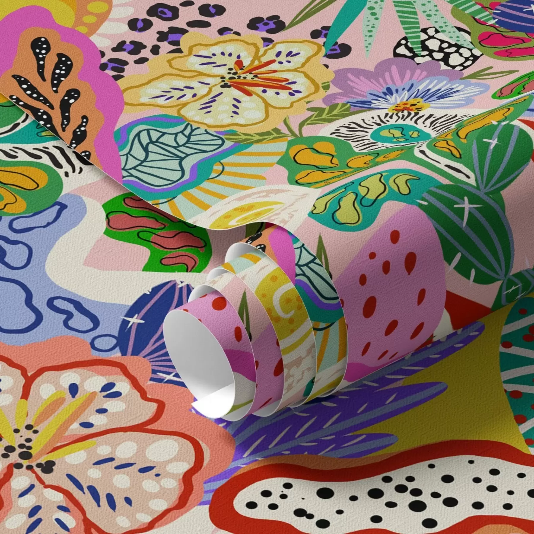 Valokuvatapetti Abstrakti kukkapainatus pop art -tyyliin a00167