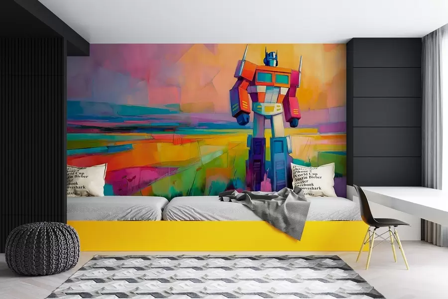 Valokuvatapetti Robotti vastaan kirkas abstrakti maisema öljymaalaus tyyliin w09096