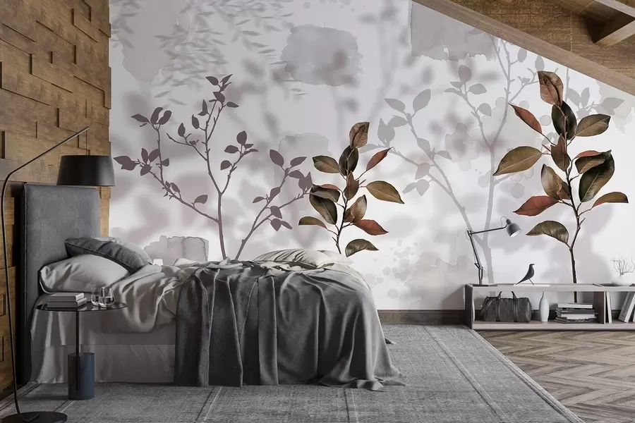 Valokuvatapetti Sitruunapuun lehdet, puun oksat varjot, luonto, vesivärit, akvarelli w03910