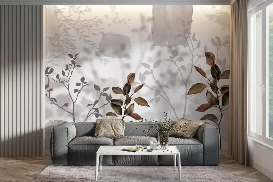 Valokuvatapetti Sitruunapuun lehdet, puun oksat varjot, luonto, vesivärit, akvarelli w03910