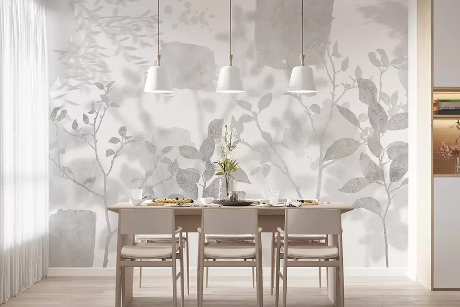 Valokuvatapetti Puiden siluetteja, oksat, luonto, akvarelli, harmaat värit w03911