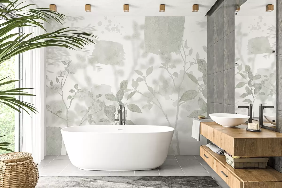 Valokuvatapetti Puut siluetteja, oksat, luonto, akvarelli, vihreät värit w03911v1