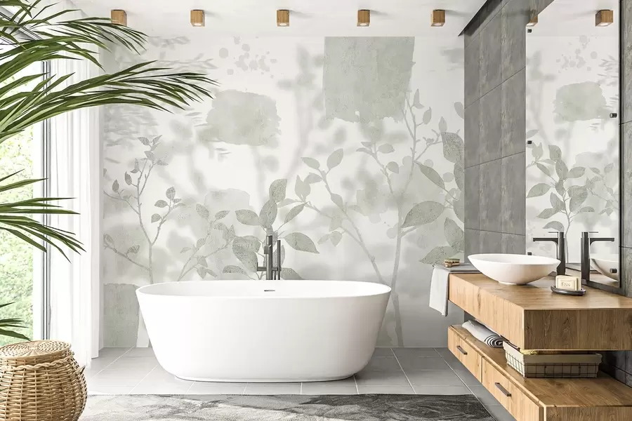 Valokuvatapetti Puut siluetteja, oksat, luonto, akvarelli, vihreät värit w03911v1