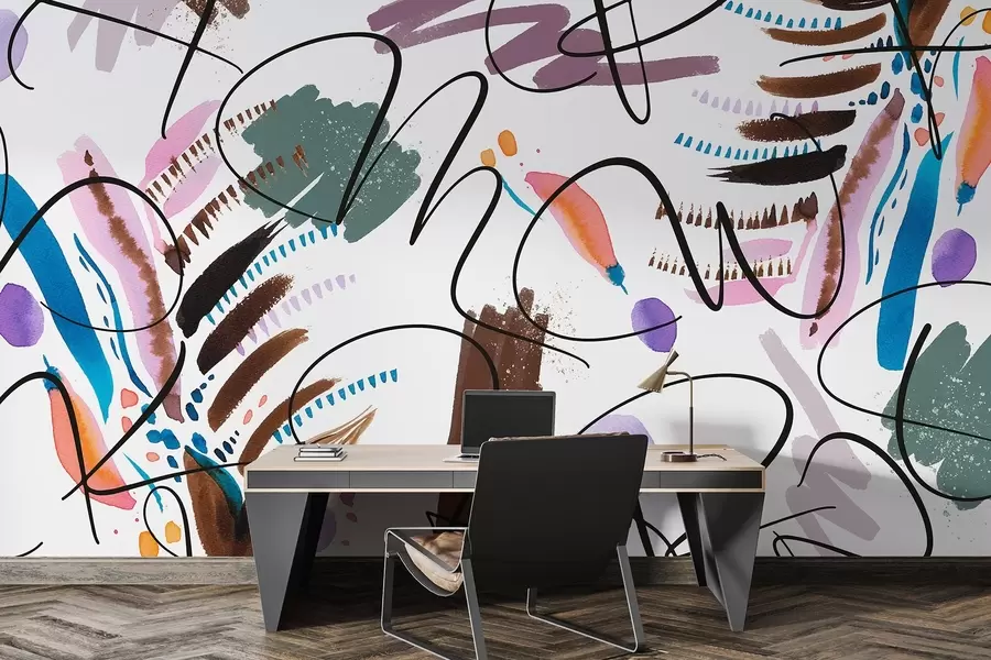 Valokuvatapetti Mustekirjaimet, kalligrafia, siveltimenvedot, eloisat värit, abstraktio w03912