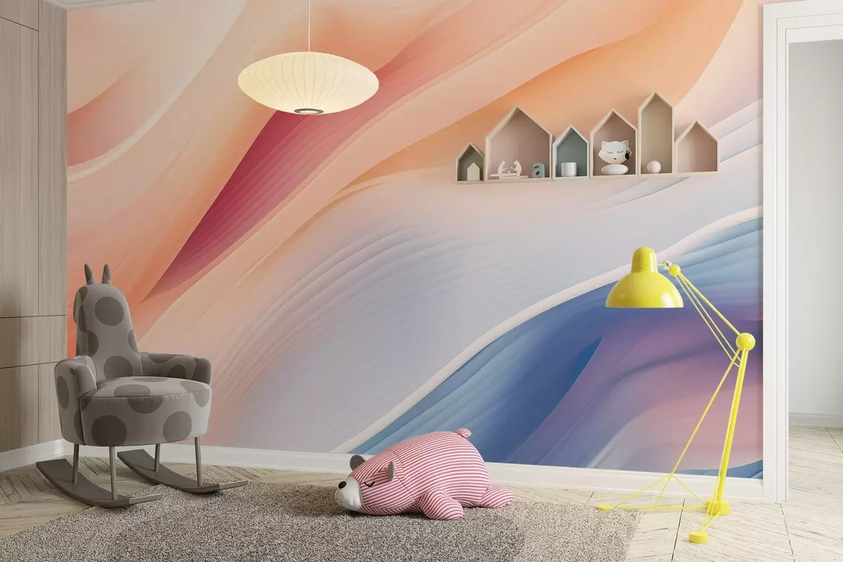 Valokuvatapetti abstrakteja virtaavia muotoja tuulen ja veden innoittamana, käsin maalattu pehmeillä pastellivärisävyillä ja hienovaraisella tekstuurilla, orgaaninen liike kuin silkki hitaassa liikkeessä, vaalea norsunluu tausta, luonnollinen harmonia, ei esineitä, ei symboleja, moderni runollinen tapettikompositio w03942