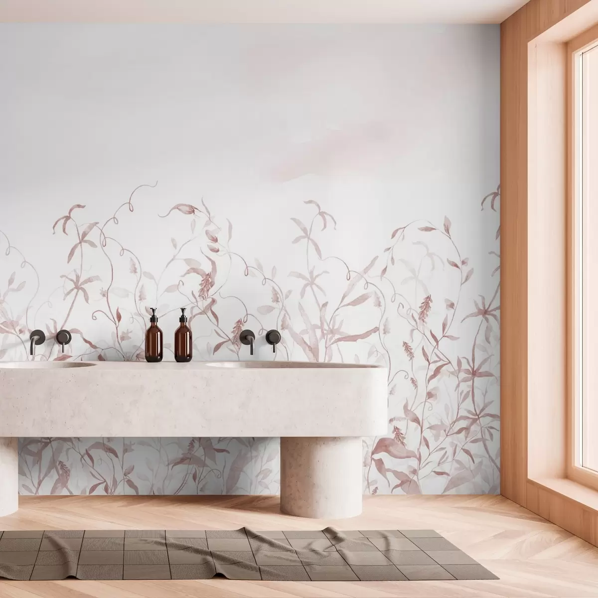 Valokuvatapetti Kasvillisuus jäljitelmä kuvioitu akvarelli, punaisen sävyjä w03928