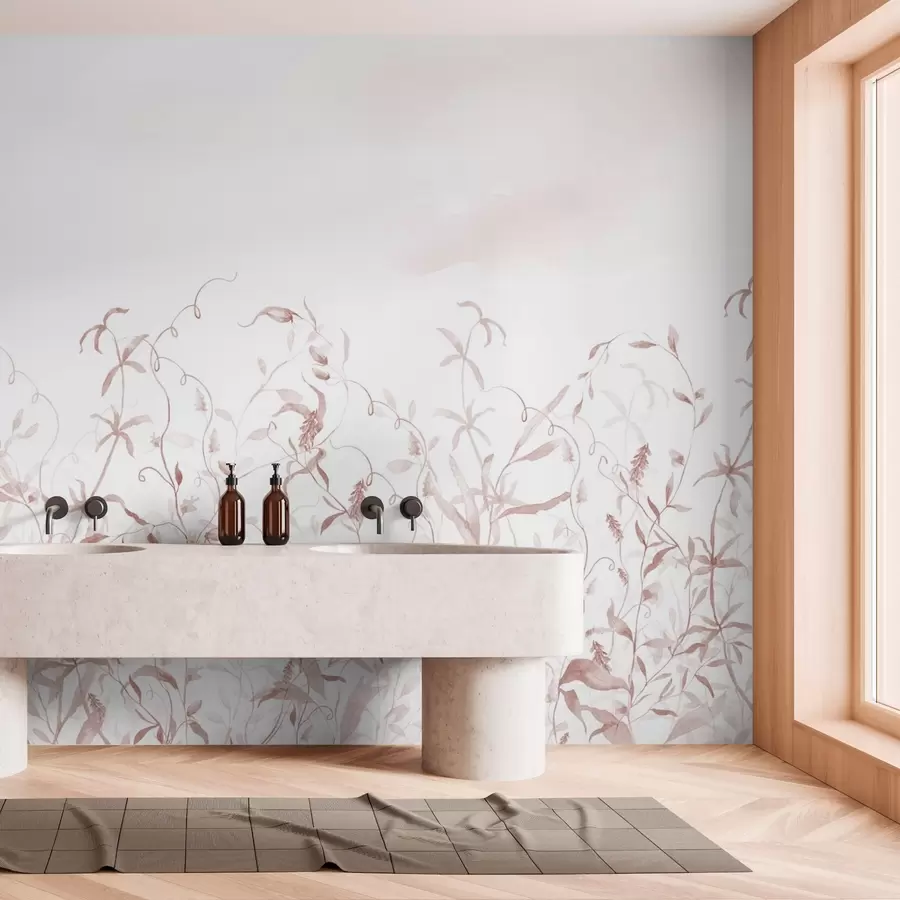 Valokuvatapetti Kasvillisuus jäljitelmä kuvioitu akvarelli, punaisen sävyjä w03928