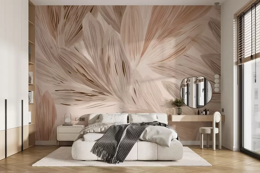 Valokuvatapetti Beige kasveja, kevyt akvarelli-tyylinen abstraktio w09127