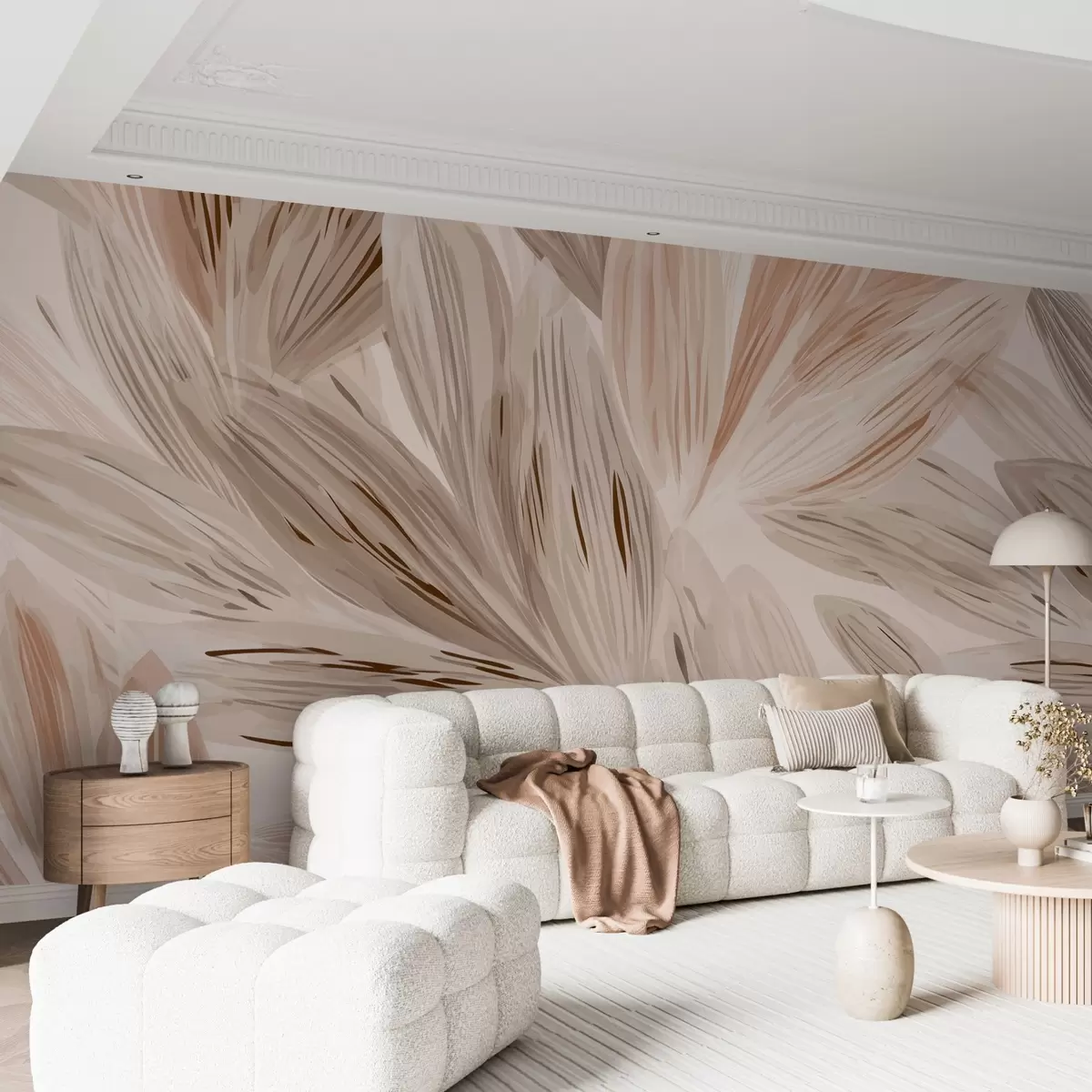 Valokuvatapetti Beige kasveja, kevyt akvarelli-tyylinen abstraktio w09127