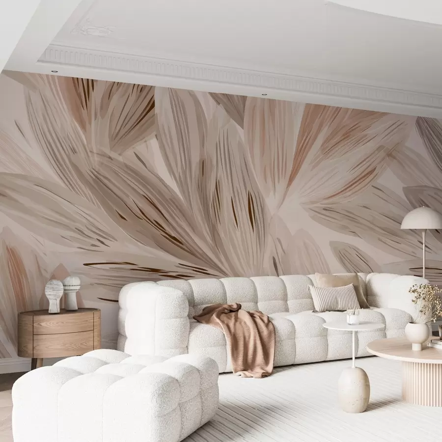 Valokuvatapetti Beige kasveja, kevyt akvarelli-tyylinen abstraktio w09127