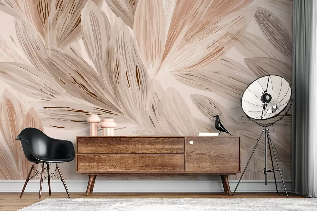 Valokuvatapetti Beige kasveja, kevyt akvarelli-tyylinen abstraktio w09127