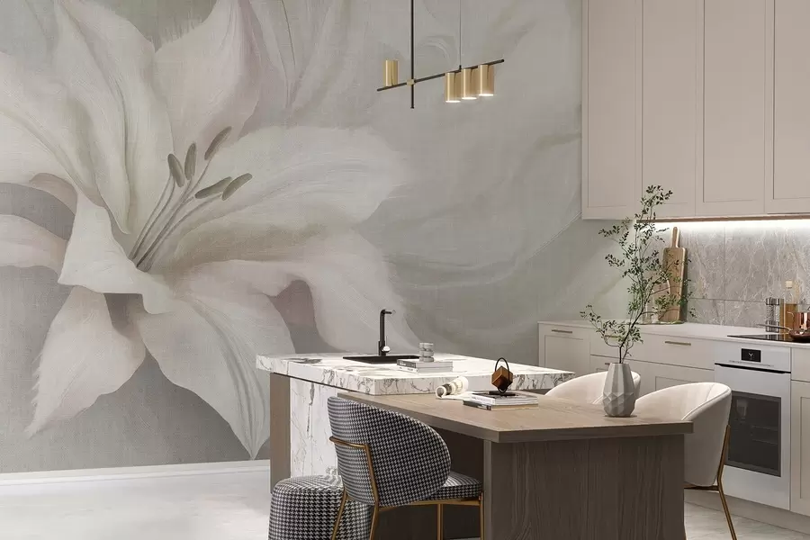 Valokuvatapetti Lilja kukka nestemäinen abstraktio, kukka, harmaat värit w04006v2