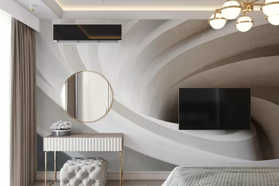 Valokuvatapetti Abstrakti kuvioitu pyörre valkoinen ja beige kerroksia, luoden pyörre vaikutus, dynaaminen koostumus, moderni minimalistinen muotoilu w09144