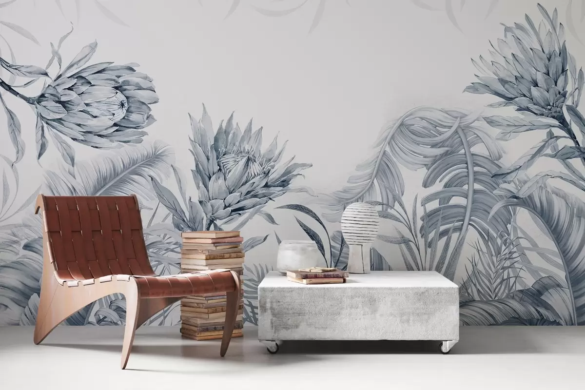 Valokuvatapetti Protea trooppisten lehtien keskellä, vihreitä sävyjä w03952v2