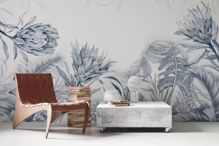 Valokuvatapetti Protea trooppisten lehtien keskellä, vihreitä sävyjä w03952v2