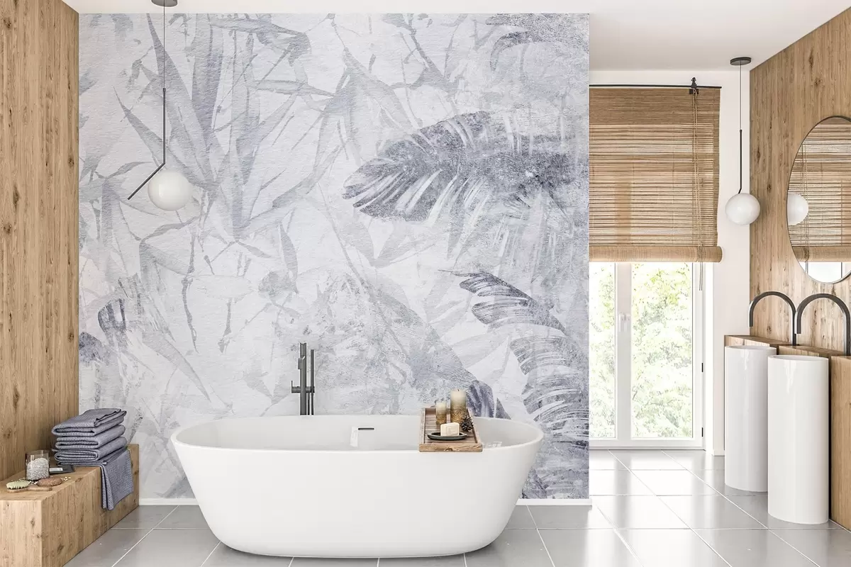 Valokuvatapetti Kukkainen abstraktio grunge-tyyliin, jossa jäljitelmä hankausta, sinisen sävyjä w03926v3