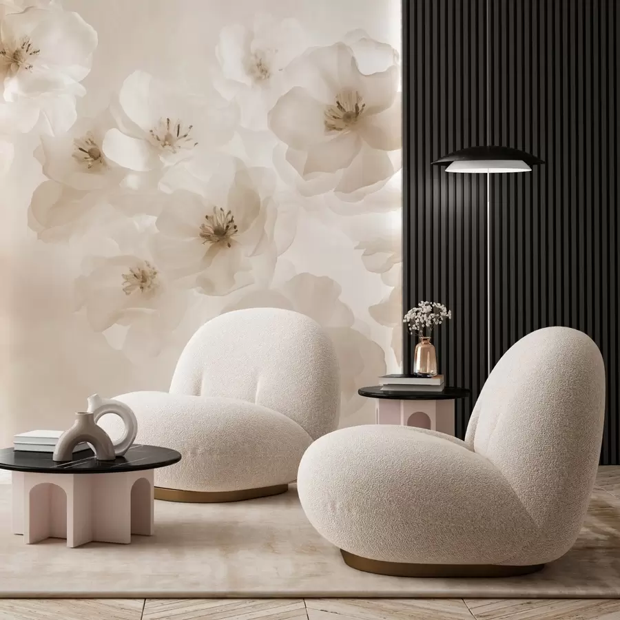 Valokuvatapetti Herkät suuret kukat, beigen sävyjä w03931v2