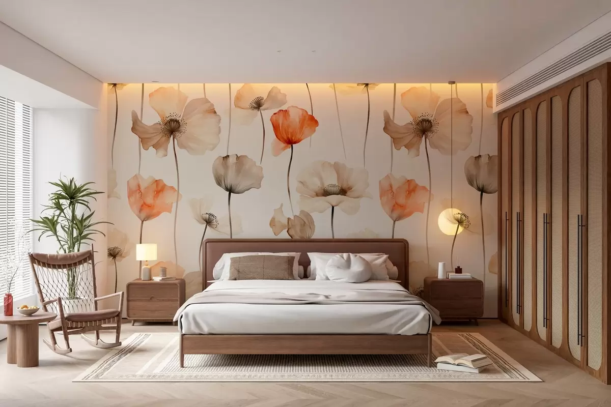 Valokuvatapetti kihara unikot vesivärityyliin w04031