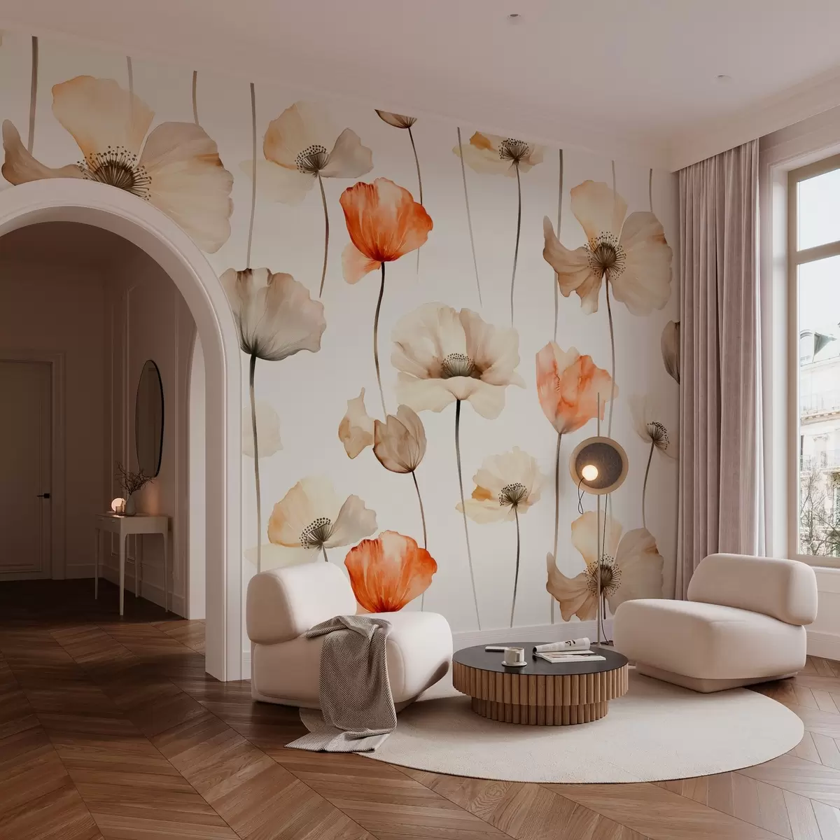 Valokuvatapetti kihara unikot vesivärityyliin w04031