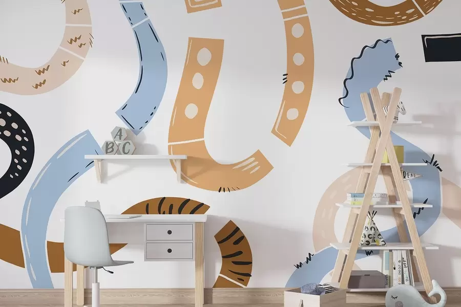 Valokuvatapetti Abstrakteja piirustuksia, nuoret, doodles, ruskea, sininen, vaaleanpunainen w04066