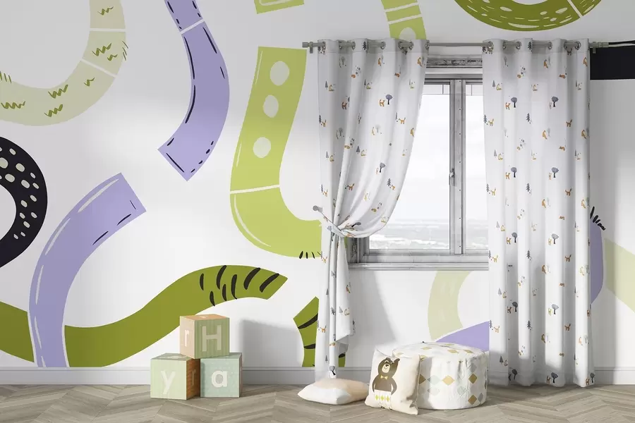 Valokuvatapetti Abstrakteja piirustuksia, nuoret, doodles, vihreä, violetti, violetti w04066v1