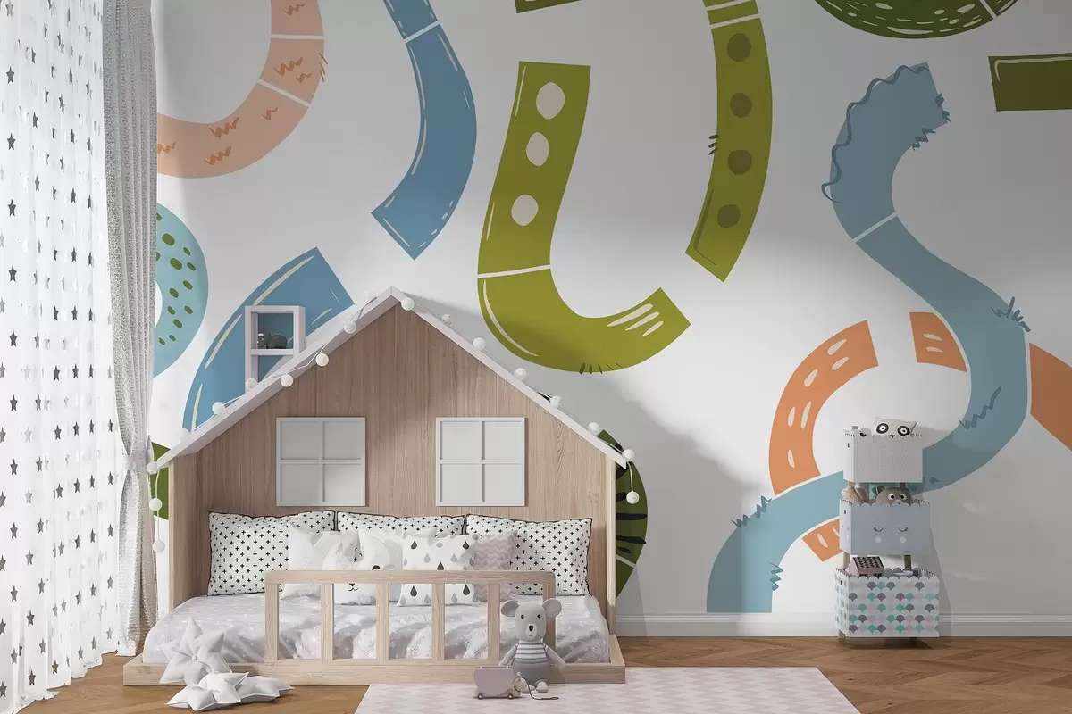 Valokuvatapetti Abstrakteja piirustuksia, nuoret, doodles, vihreä, sininen, vaaleanpunainen w04066v2