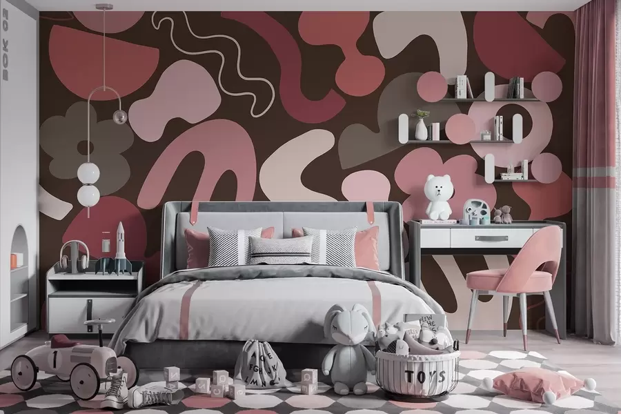 Valokuvatapetti Geometriset hahmot, nuorekas, abstraktio, tumma viininpunainen tausta w04067