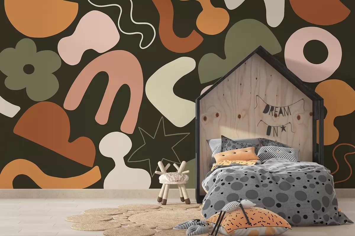 Valokuvatapetti Geometriset hahmot, nuoriso, abstraktio, tummanvihreä tausta w04067v2