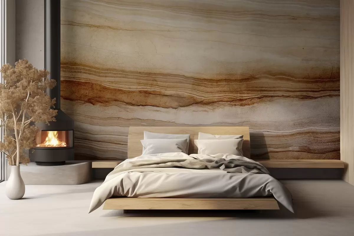 Valokuvatapetti Puujäljitelmä, jossa on vaakasuoria viivoja, beige ja tummanruskea, luonnollinen painatus, maanläheiset pehmeät sävyt w09156