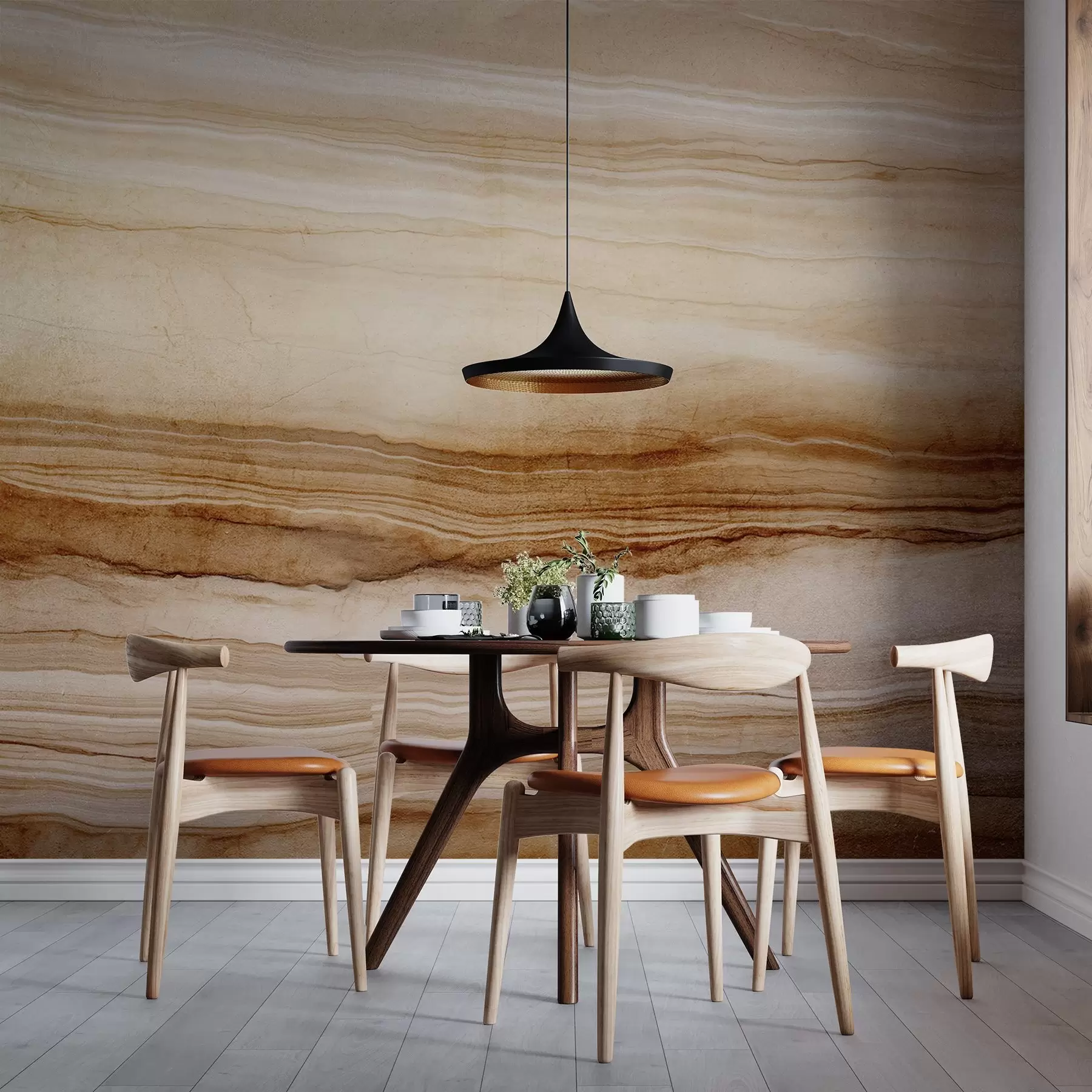 Valokuvatapetti Puujäljitelmä, jossa on vaakasuoria viivoja, beige ja tummanruskea, luonnollinen painatus, maanläheiset pehmeät sävyt w09156