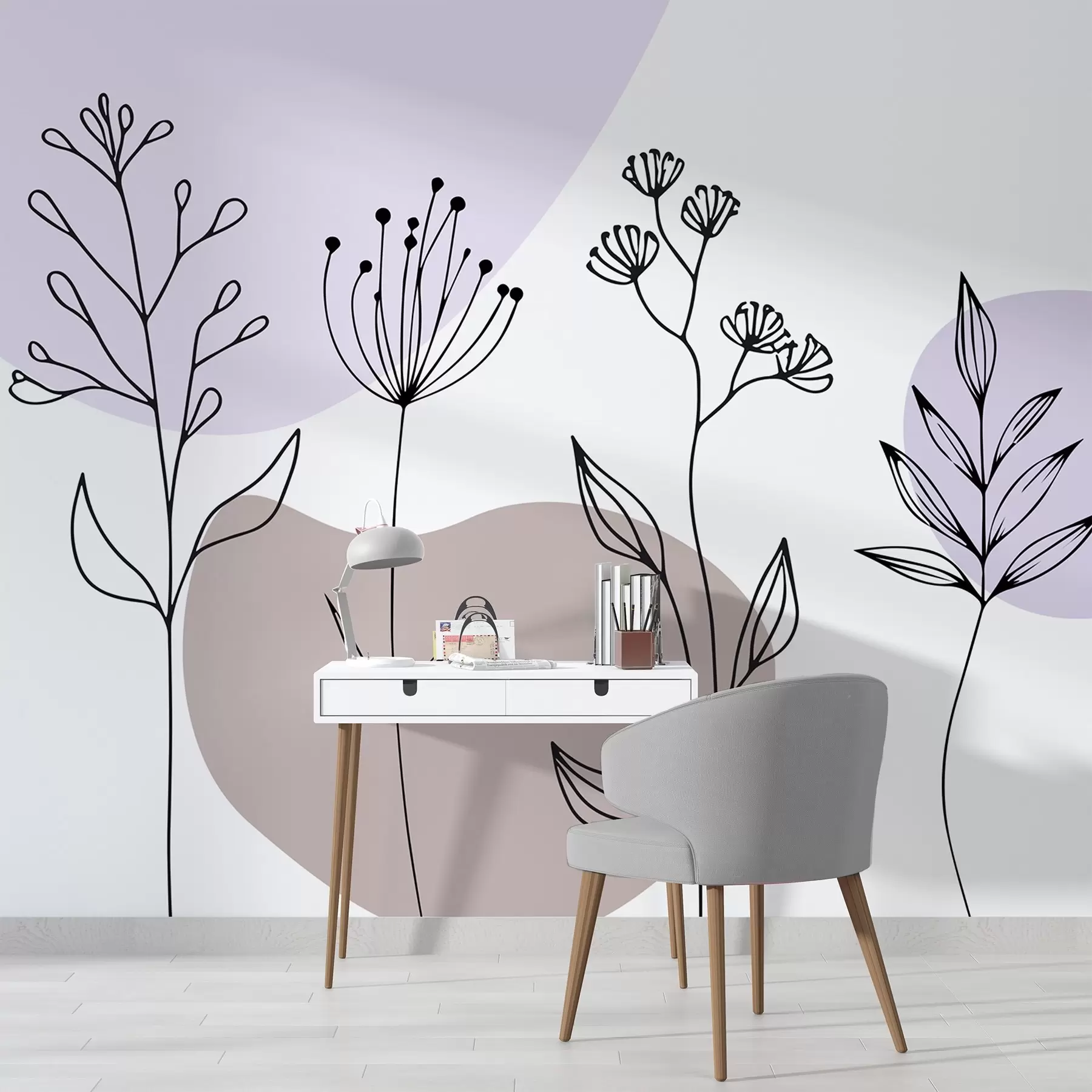 Valokuvatapetti Boho kukka ääriviivat w04080