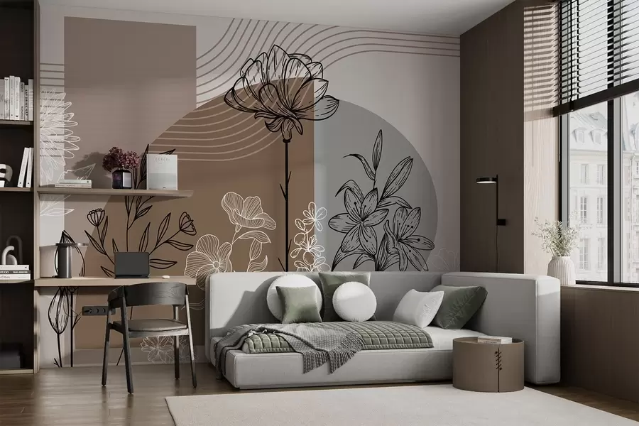 Valokuvatapetti Boho kukka ääriviivat w04081