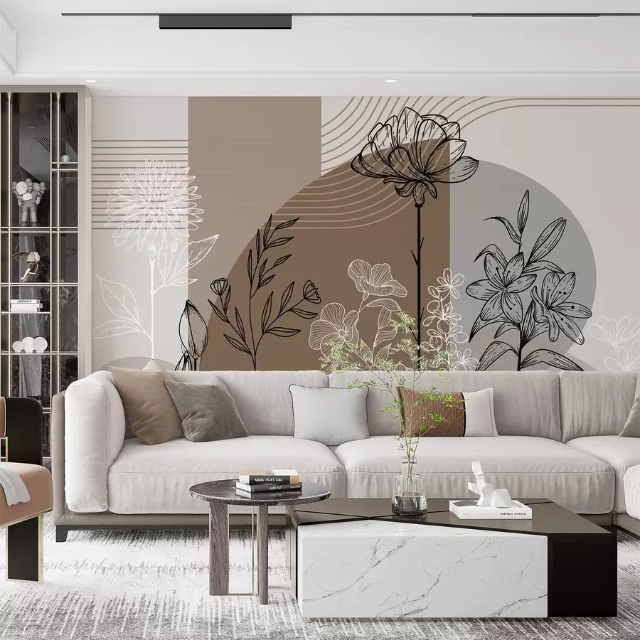 Valokuvatapetti Boho kukka ääriviivat w04081