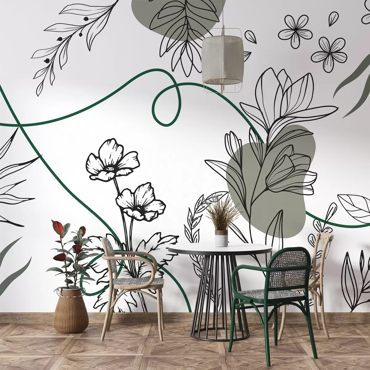 Valokuvatapetti Boho kukka ääriviivat w04082