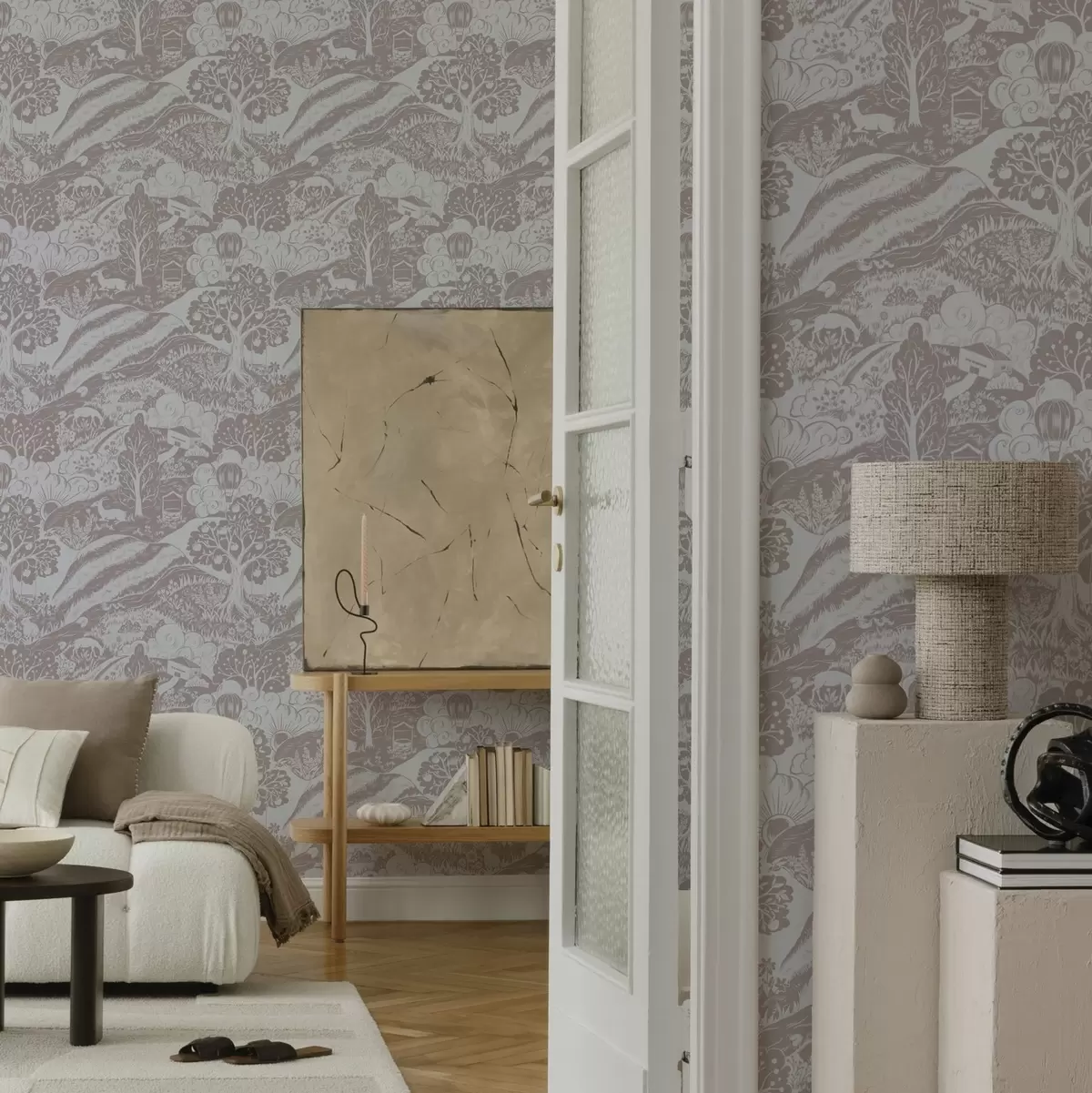 Taustakuva Pastelli satu kuvitus eläinten ja puiden kanssa a00172v1