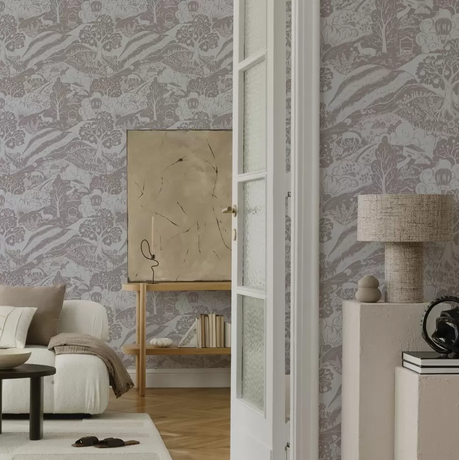 Valokuvatapetti Pastelli satu kuvitus eläinten ja puiden kanssa a00172v1