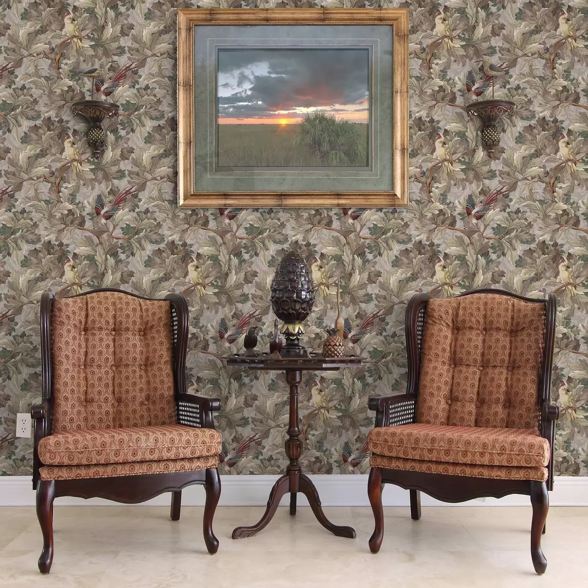 Taustakuva Lintuja oksilla vintage kasvitieteellinen tyyliin a00175