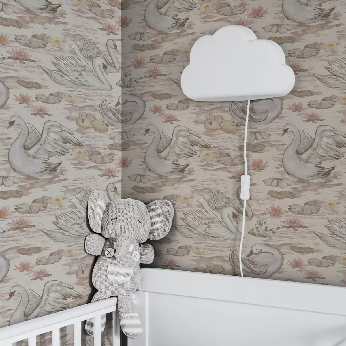 Taustakuva Joutsenet ja poikaset vaaleanpunaisella taustalla vesililjat a00176